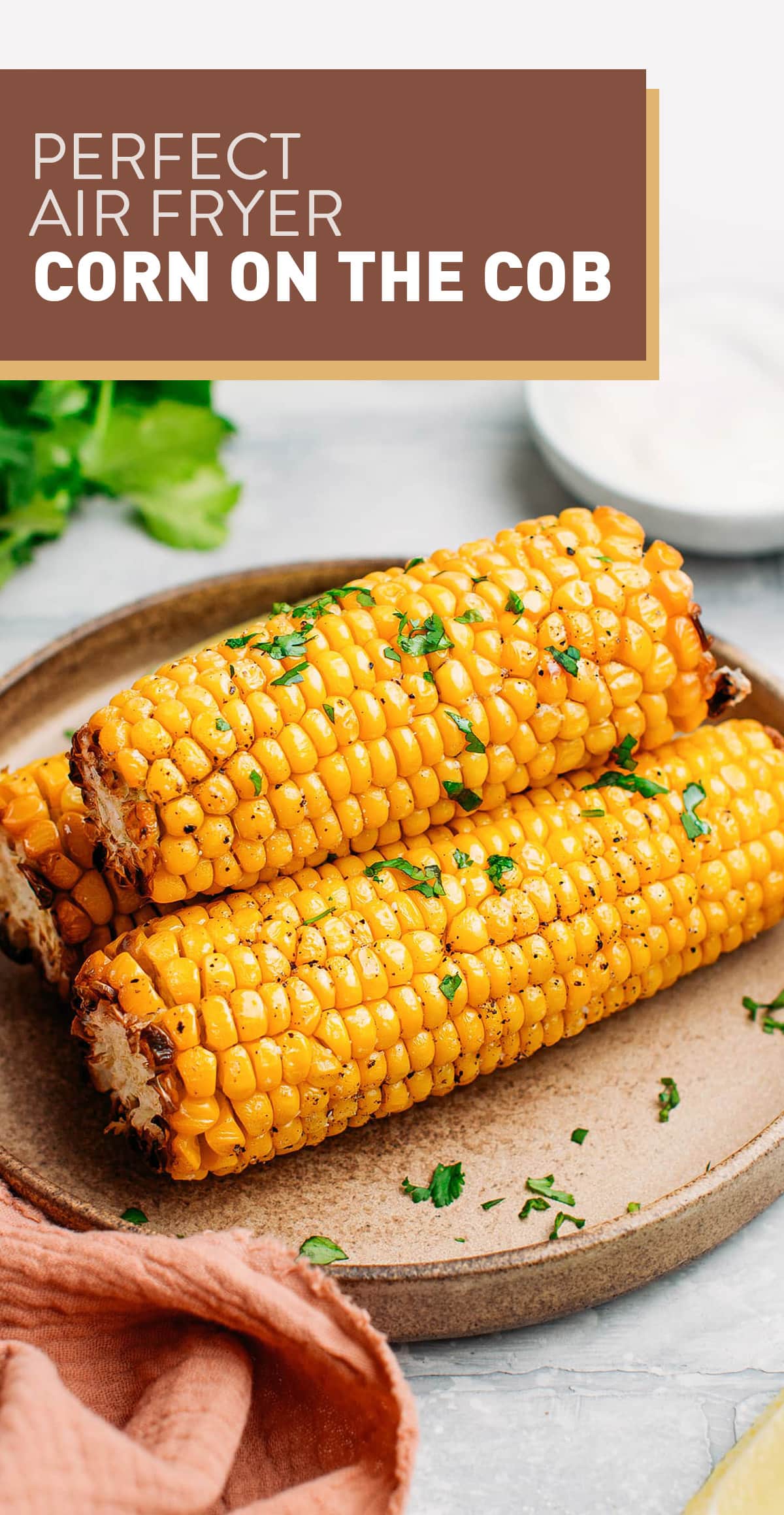 This slightly charred air fryer corn on the cob is sweet, crunchy, buttery, and so juicy! This is a must-have for any summer BBQ party. Plus, it takes just 15 minutes to prepare, and no oven or grill is needed. #corn #summer #airfryer