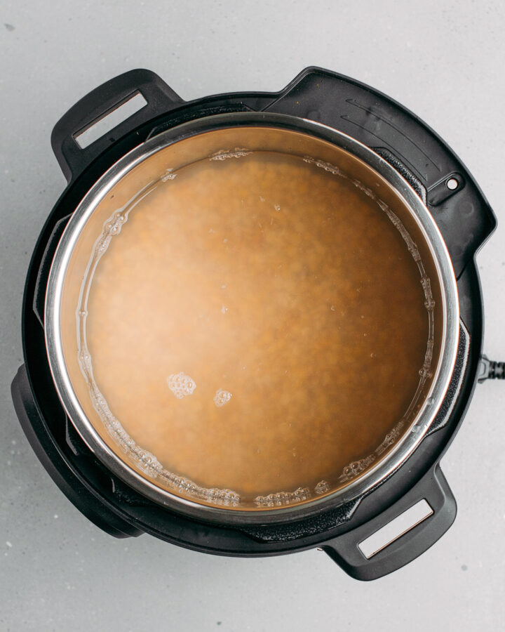Soybeans and water in an Instant Pot.